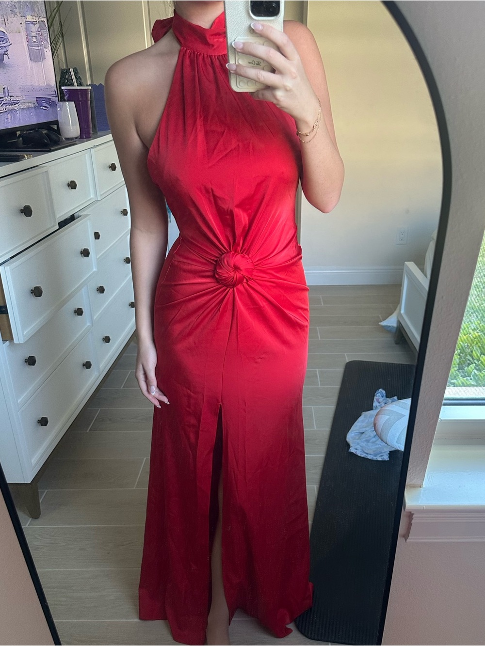 Club L London Red Halter Knot-Front Prom Dress